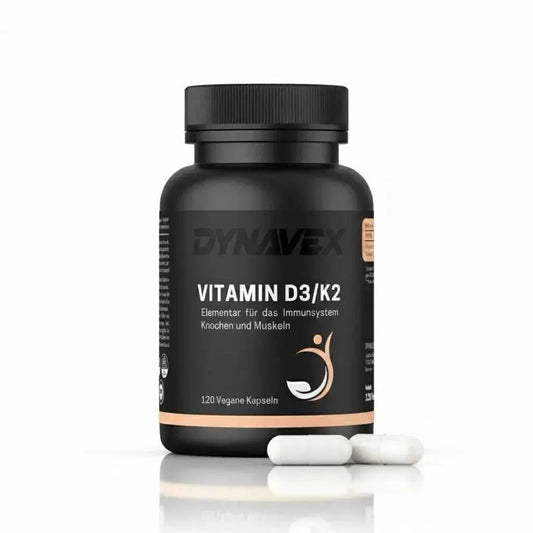 Hochdosierte vegane Vitamin D3/K2 Kapseln von DYNAVEX, 120 Stück, Halal-zertifiziert, für gesunde Knochen und Immunsystem